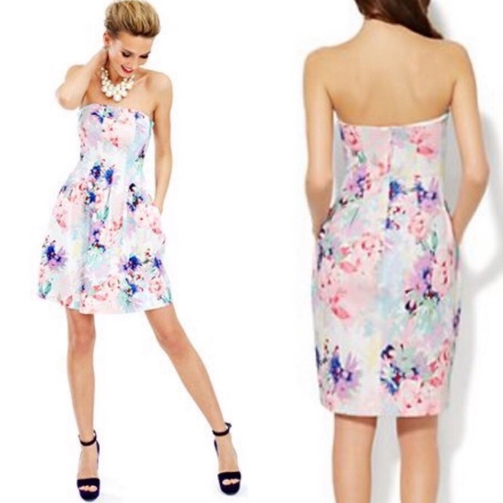 New York & Co. • Strapless Floral Scuba Dress.